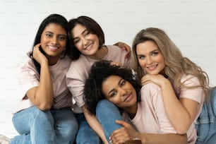 Multicultural diversity and friendship. Group of different ethnicity happy women.