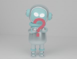 Ein blauer Roboter mit einem roten Fragezeichen