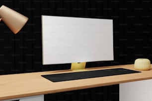 a computer monitor sitting on top of a wooden desk