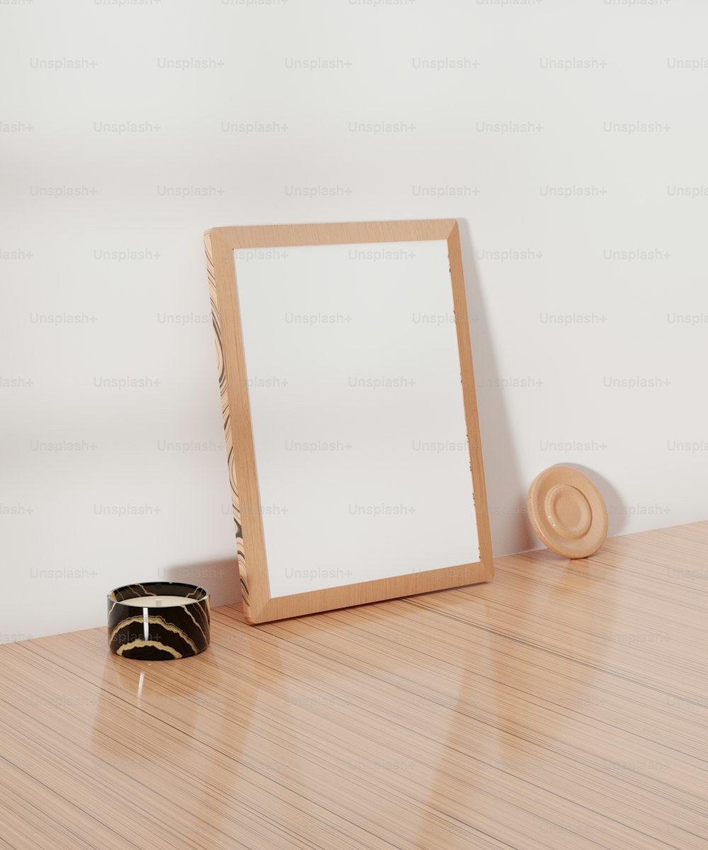 a wooden frame sitting on top of a wooden table