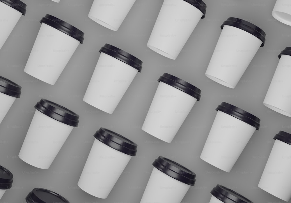 a group of coffee cups sitting next to each other