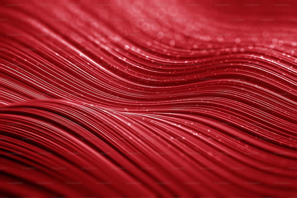 Ondas abstractas sobre fondo de superficie de color rojo oscuro. Concepto de arte, creatividad e imaginación. Espacio de copia de renderizado 3D