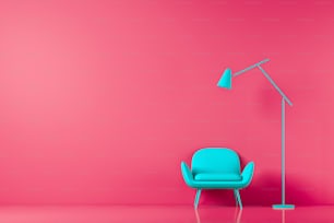 Chair in colored background wall in open space with morden lamp. Mock up. 3D render