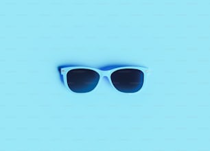 ミニマルな夏の背景に青いサングラス。3Dレンダリング