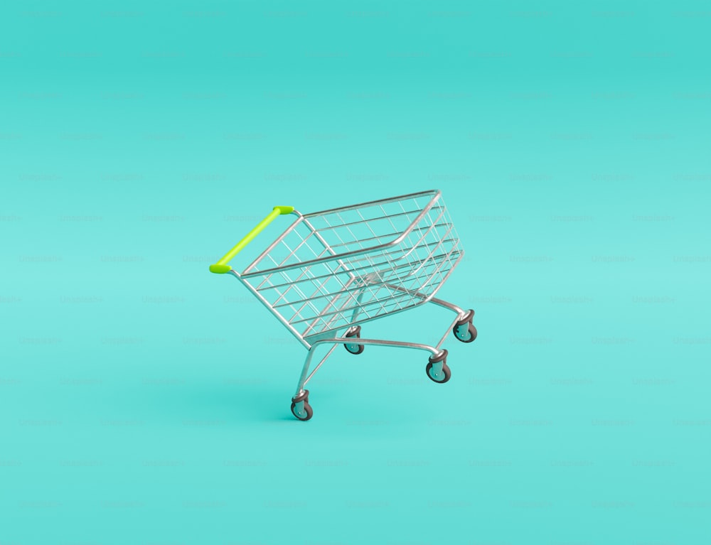 shopping cart suspended in the air with plain pastel background. minimal shopping concept. 3d render