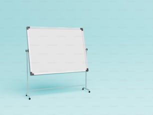 mockup of a whiteboard on a soft blue background with space for text. 3d render