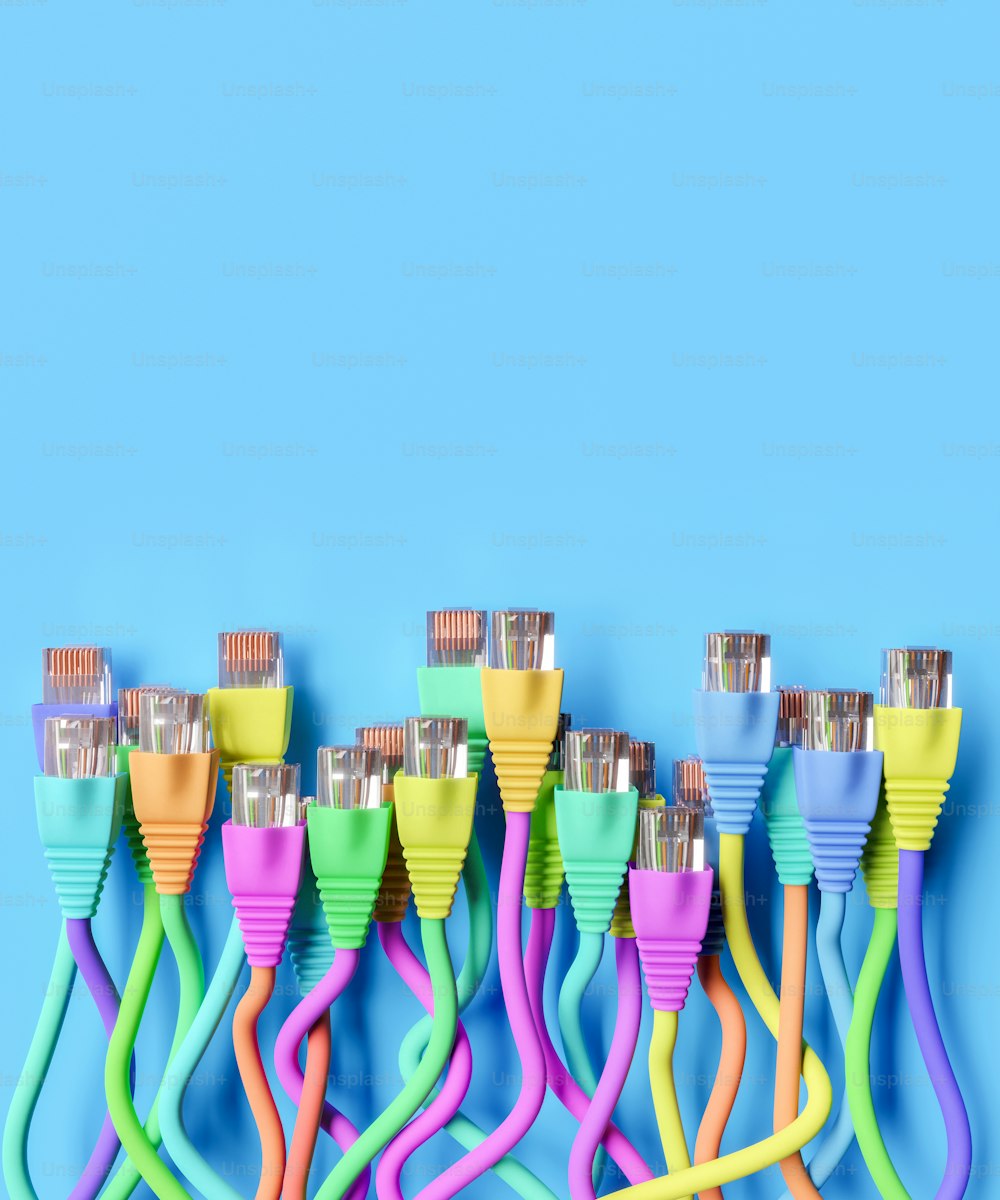 multi colored ethernet cables with text space. cloud storage concept, technology, online and internet. 3d rendering