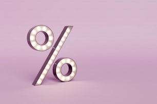 Símbolo de porcentaje luminoso con fondo rosa y espacio de copia. Concepto de ventas, liquidación y ofertas. Renderizado 3D