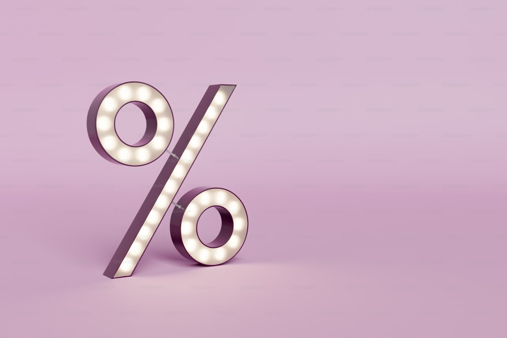 símbolo de porcentagem luminosa com fundo rosa e espaço de cópia. conceito de vendas, liquidação e ofertas. Renderização 3D