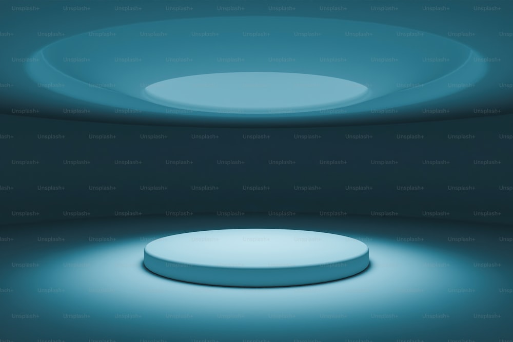 cylinder for product presentation in a round room with zenithal light. 3d rendering