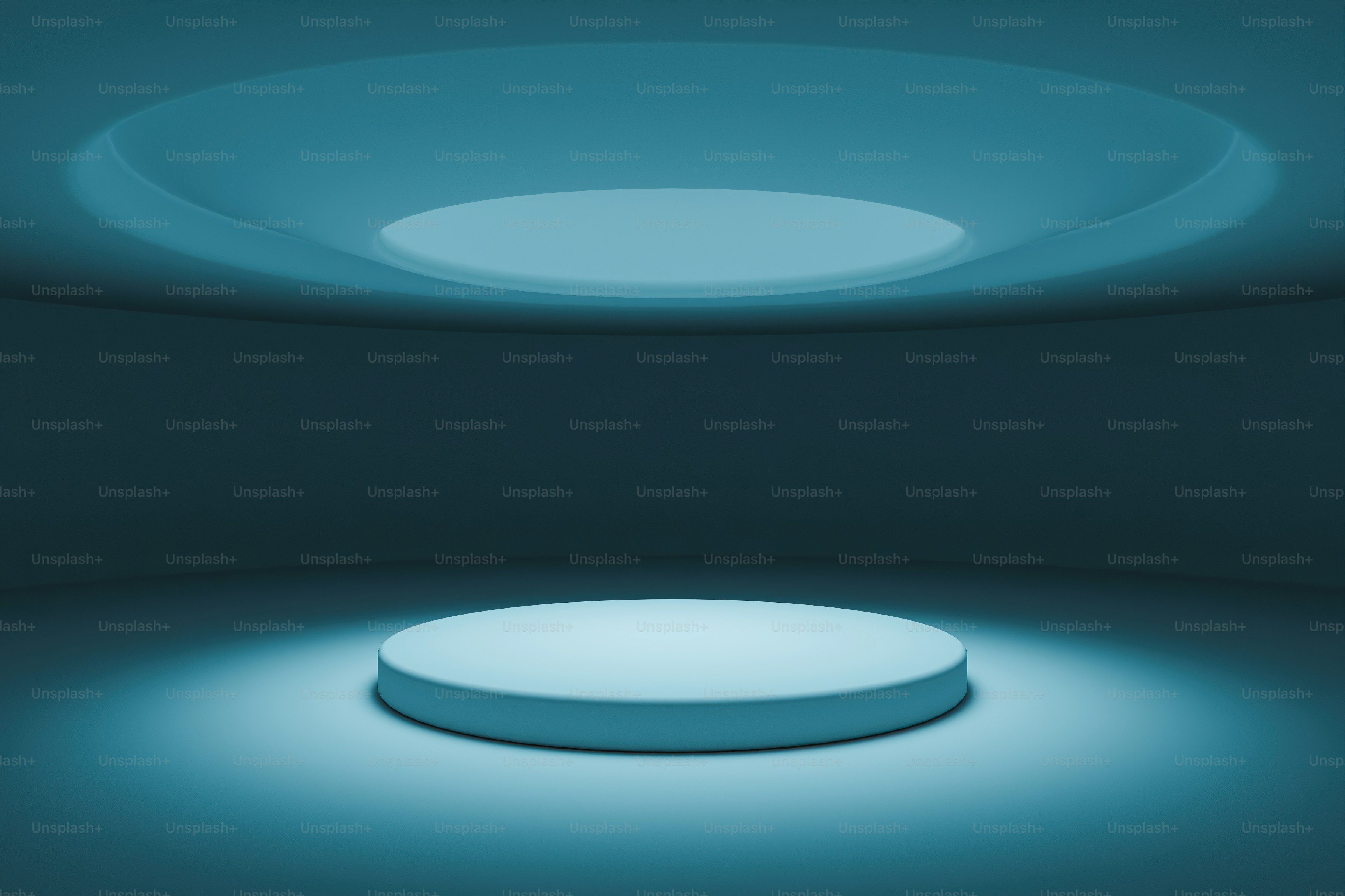 cylinder for product presentation in a round room with zenithal light. 3d rendering