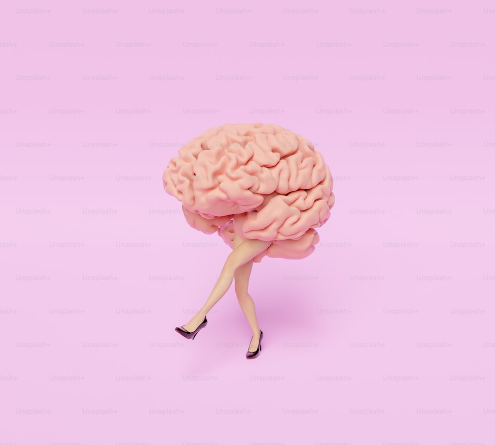 brain with stylized female legs and heels. minimalistic concept. 3d rendering