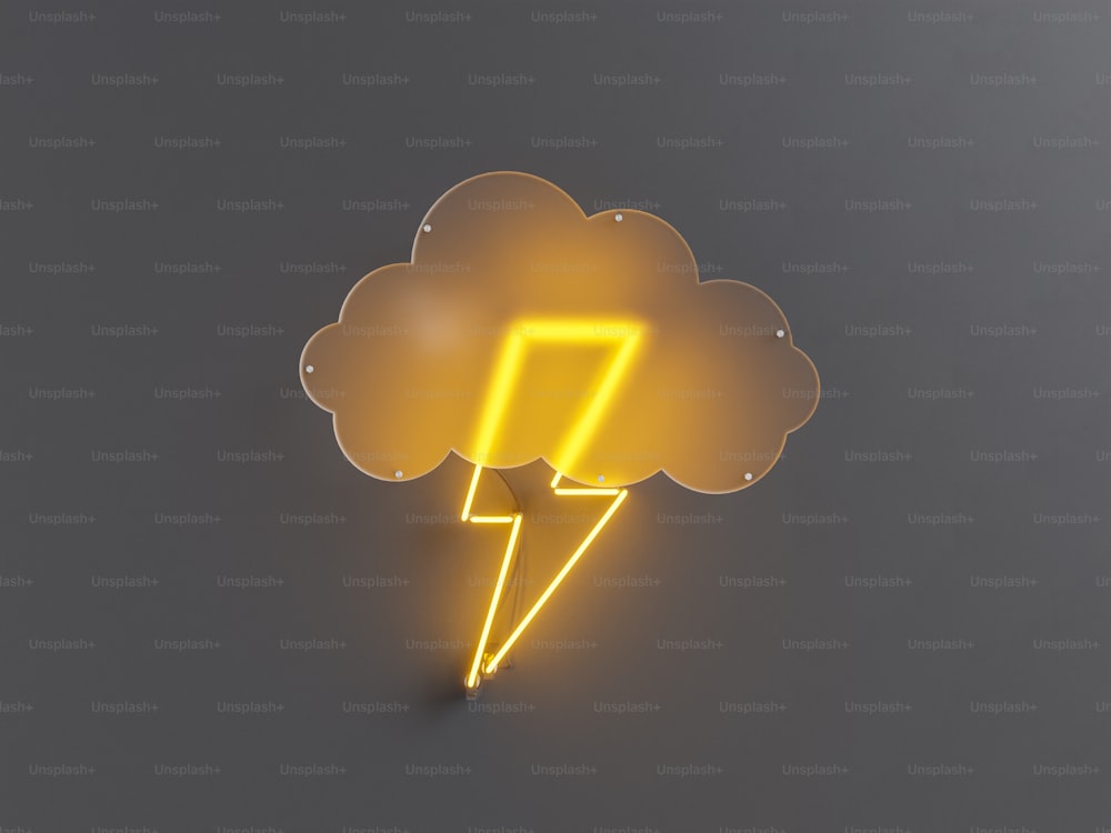 neon lightning lamp with a diffuse glass cloud in front on dark wall. 3d rendering
