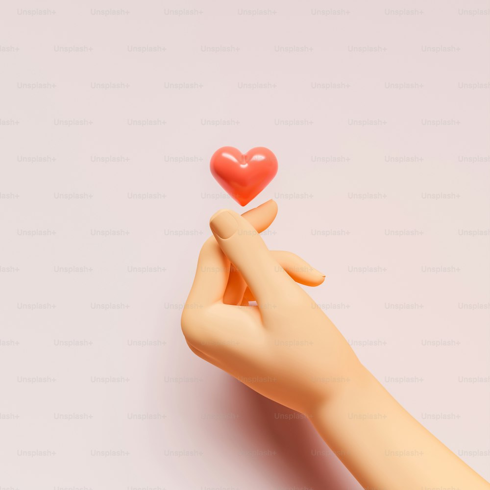 3d mão fazendo símbolo de coração coreano com um coração flutuando no topo. Renderização 3D