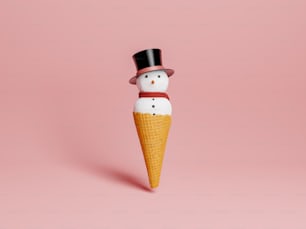 クッキーコーンと雪だるまアイスクリーム。3Dレンダリング