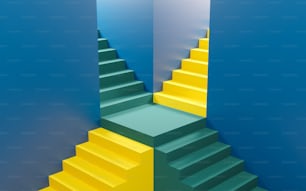 Maqueta de colorido soporte de productos de escalera. Ilustración 3D