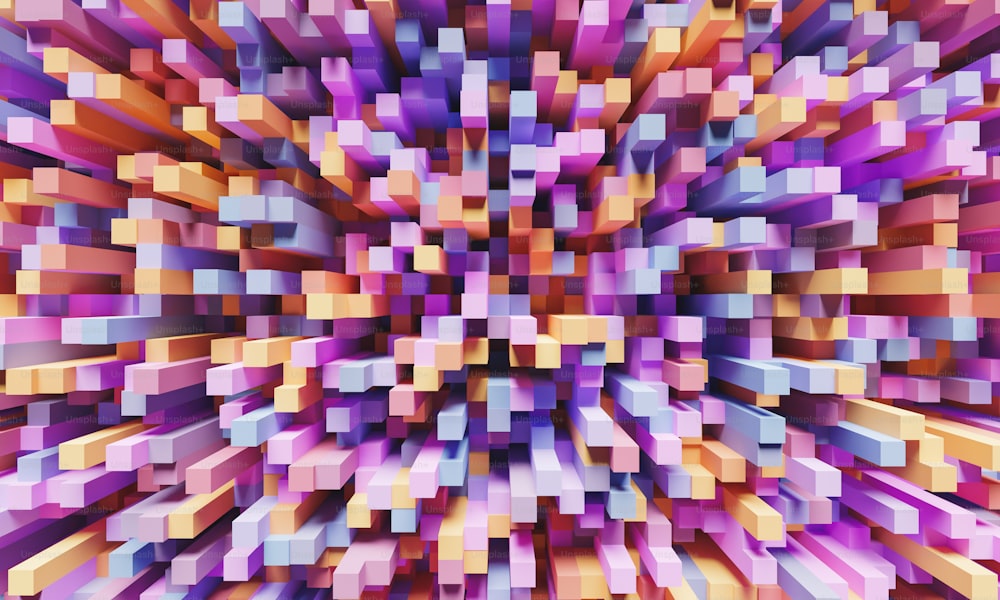 Fond abstrait de cubes allongés vus d’en haut avec différentes hauteurs et couleurs pastel. Rendu 3D