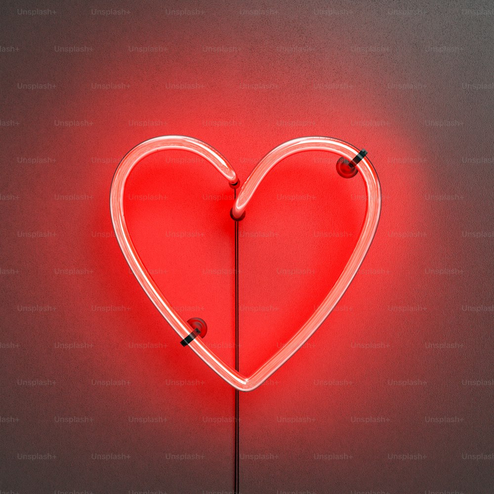 ハートの形をした赤いネオンランプ。バレンタイン、愛、グリーティングカード、愛の最小コンセプト。3Dレンダリング