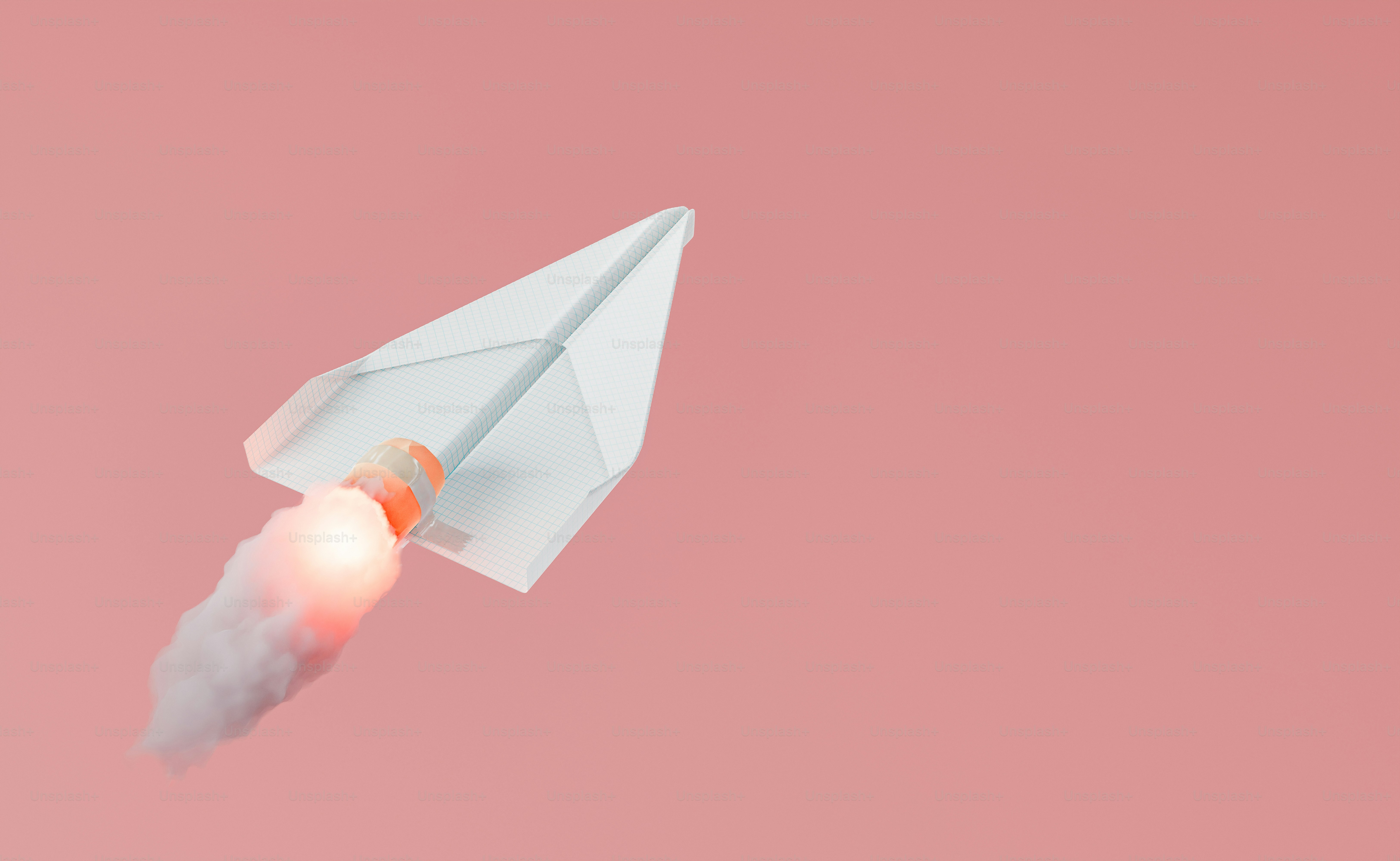 paper airplane with propeller releasing fire on red background. startup and education concept. 3d rendering