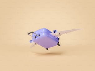 travel suitcase with airplane wings on minimalist background. concept of travel, summer, flying, passenger and airline. 3d rendering