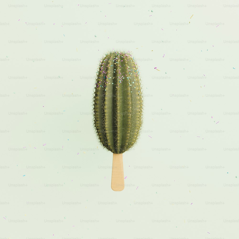 Gelato di cactus con coriandoli colorati che cadono. scena minimalista. Rendering 3D