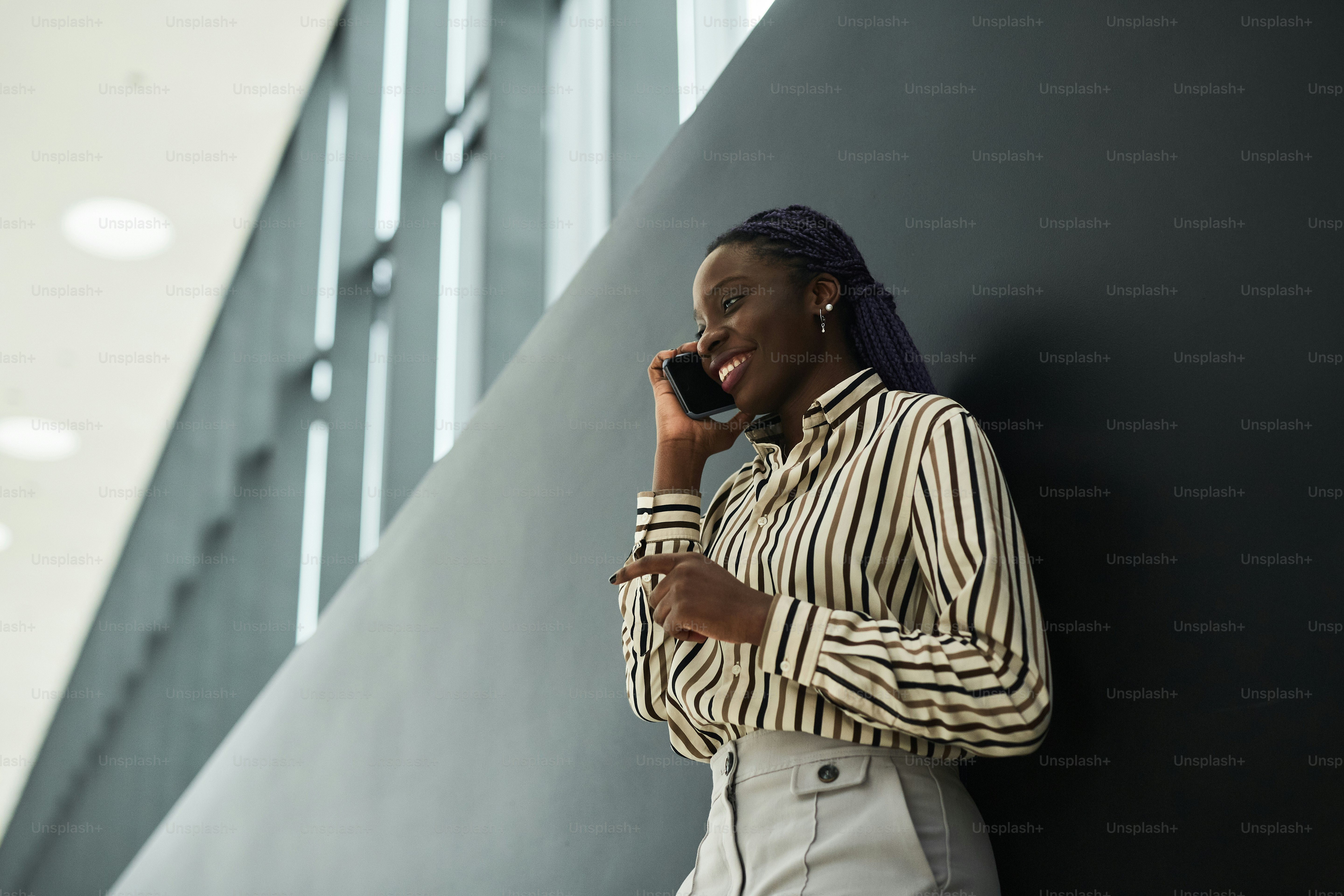 Graphic side view portrait of confident African-American businesswoman ...