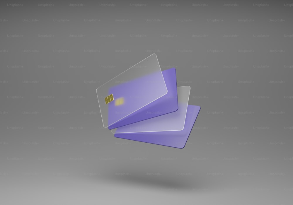 a purple credit card flying through the air