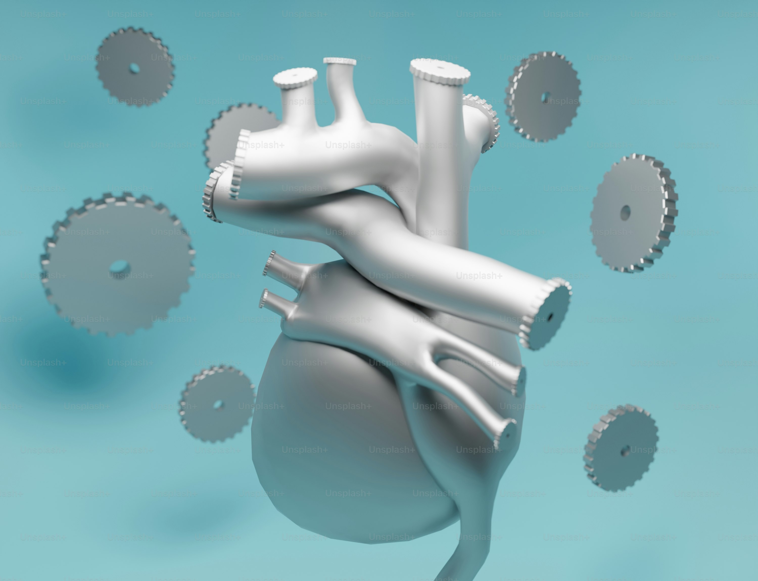 a computer generated image of a heart surrounded by gears