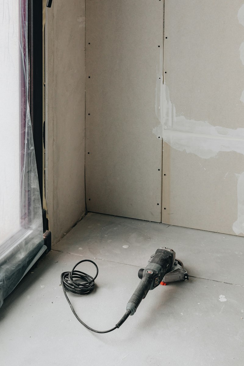 Commercial building maintenance workspace with professional tools