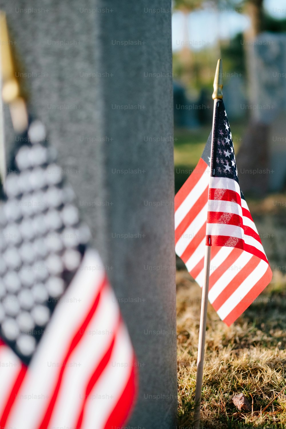 two american flags are placed next to each other