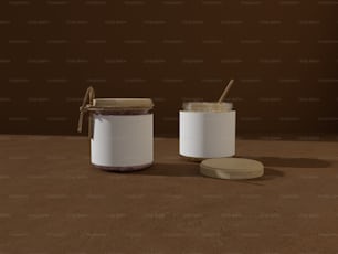 a couple of jars sitting on top of a table