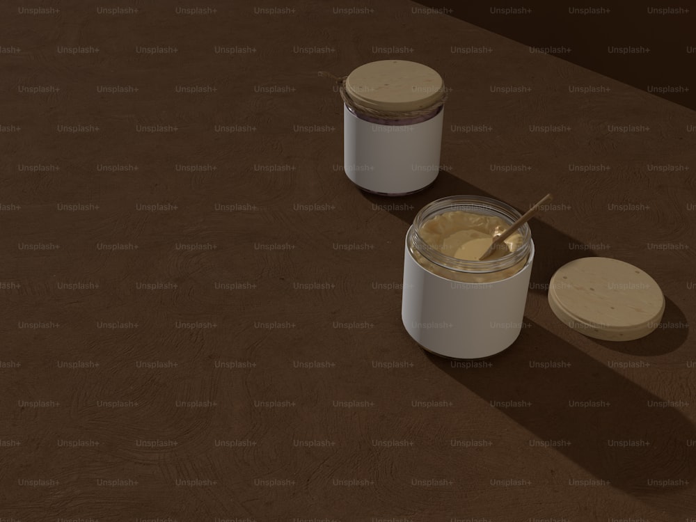 a couple of jars sitting on top of a table