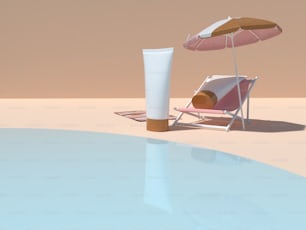 une chaise de plage et un parasol à côté d’une piscine