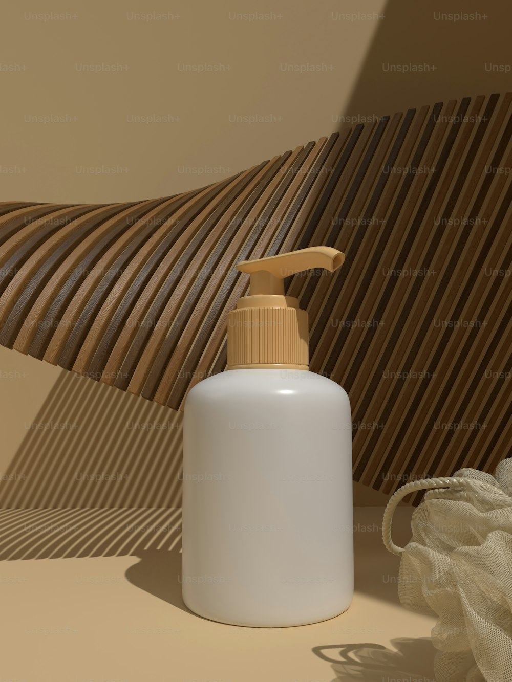 a bottle of lotion sitting next to a cloth
