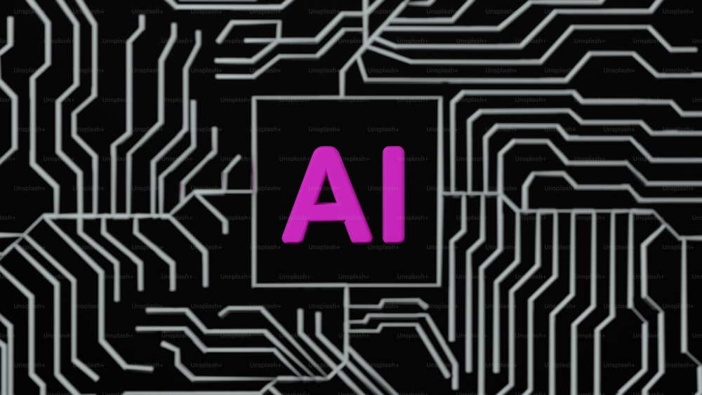 Un circuito informático con la palabra IA