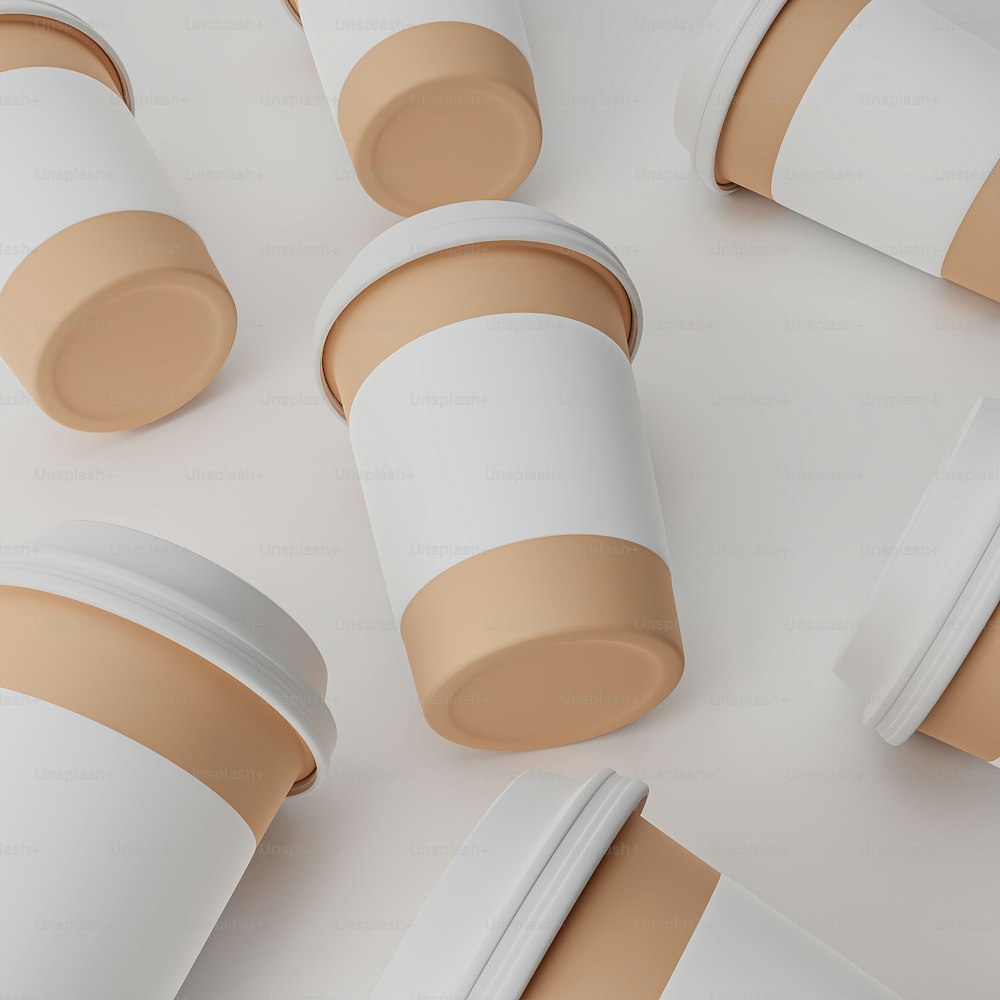 a group of coffee cups sitting on top of each other