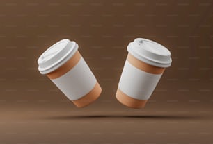 deux tasses de café sur fond brun