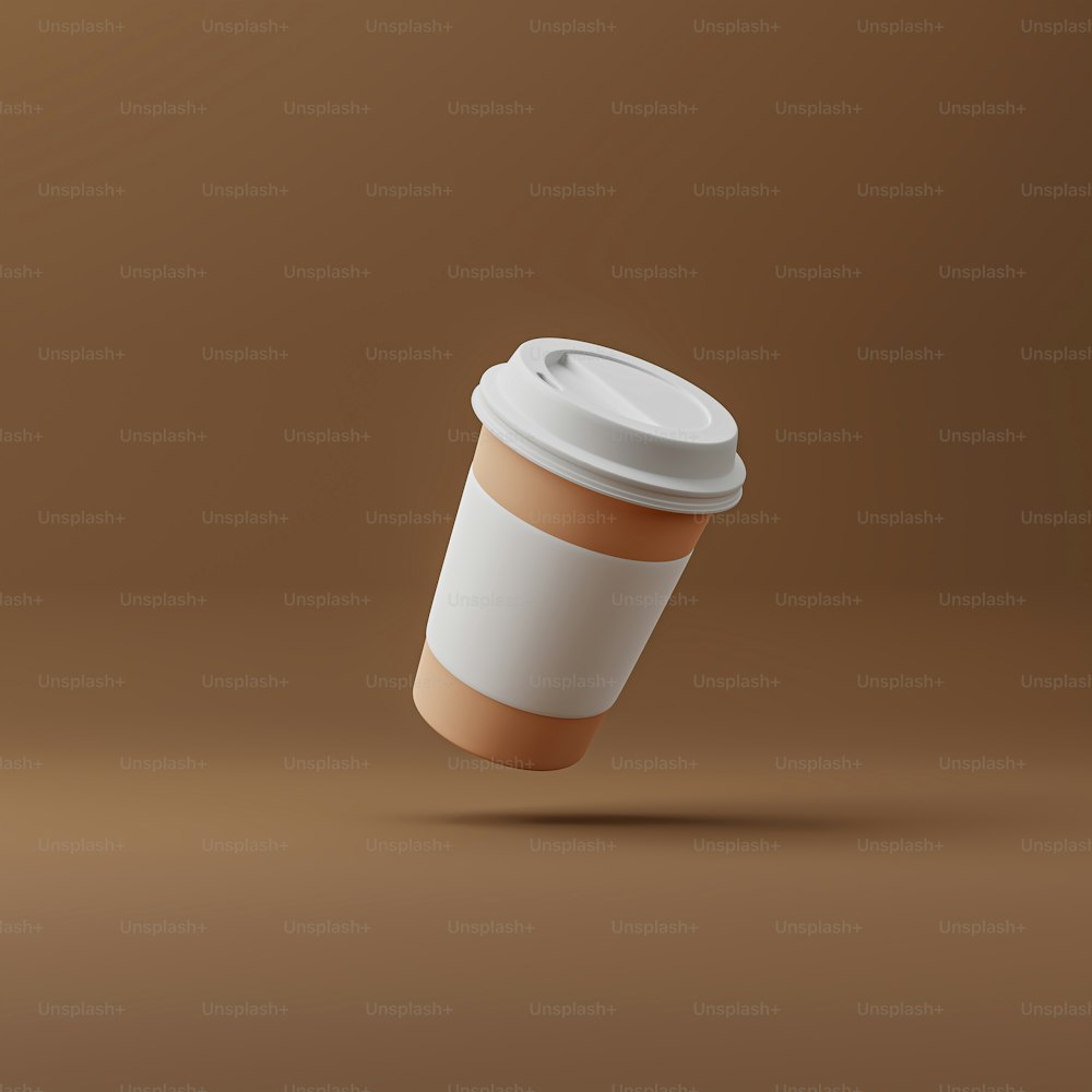 a cup of coffee on a brown background