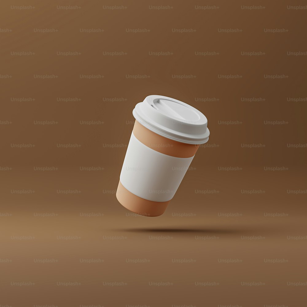 a cup of coffee on a brown background