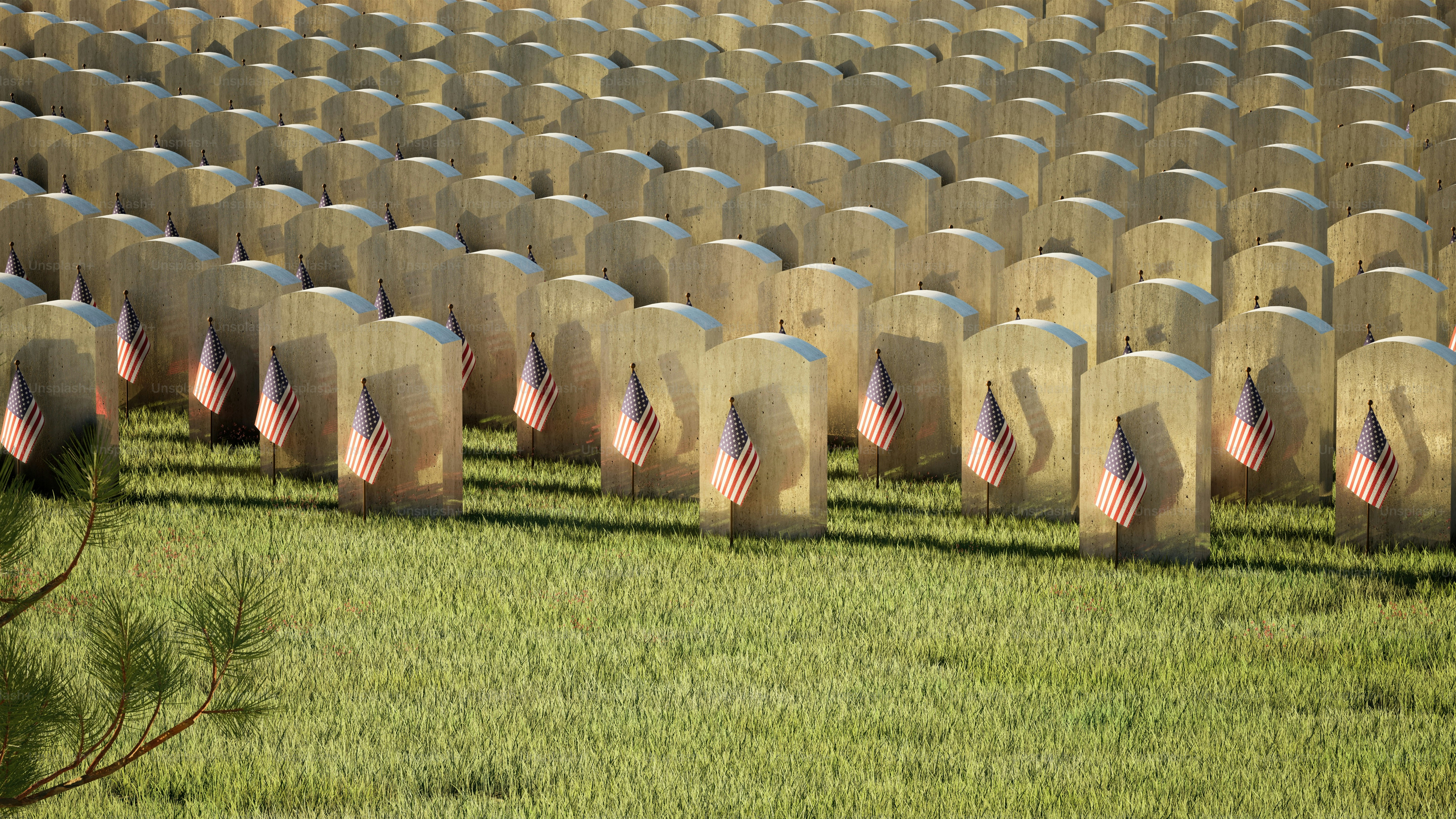 a field full of headstones with american flags on them