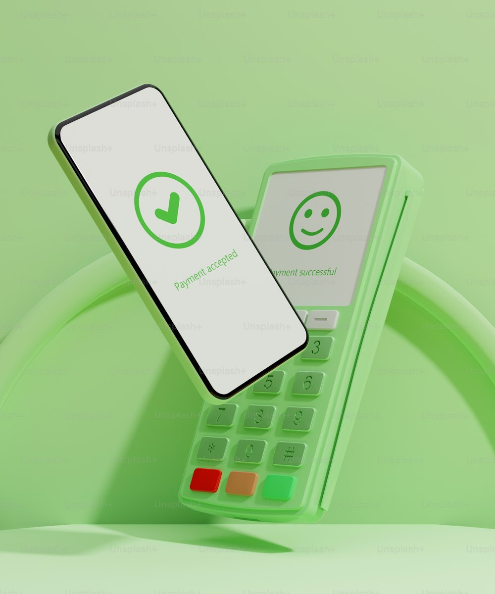a green calculator with a white calculator next to it