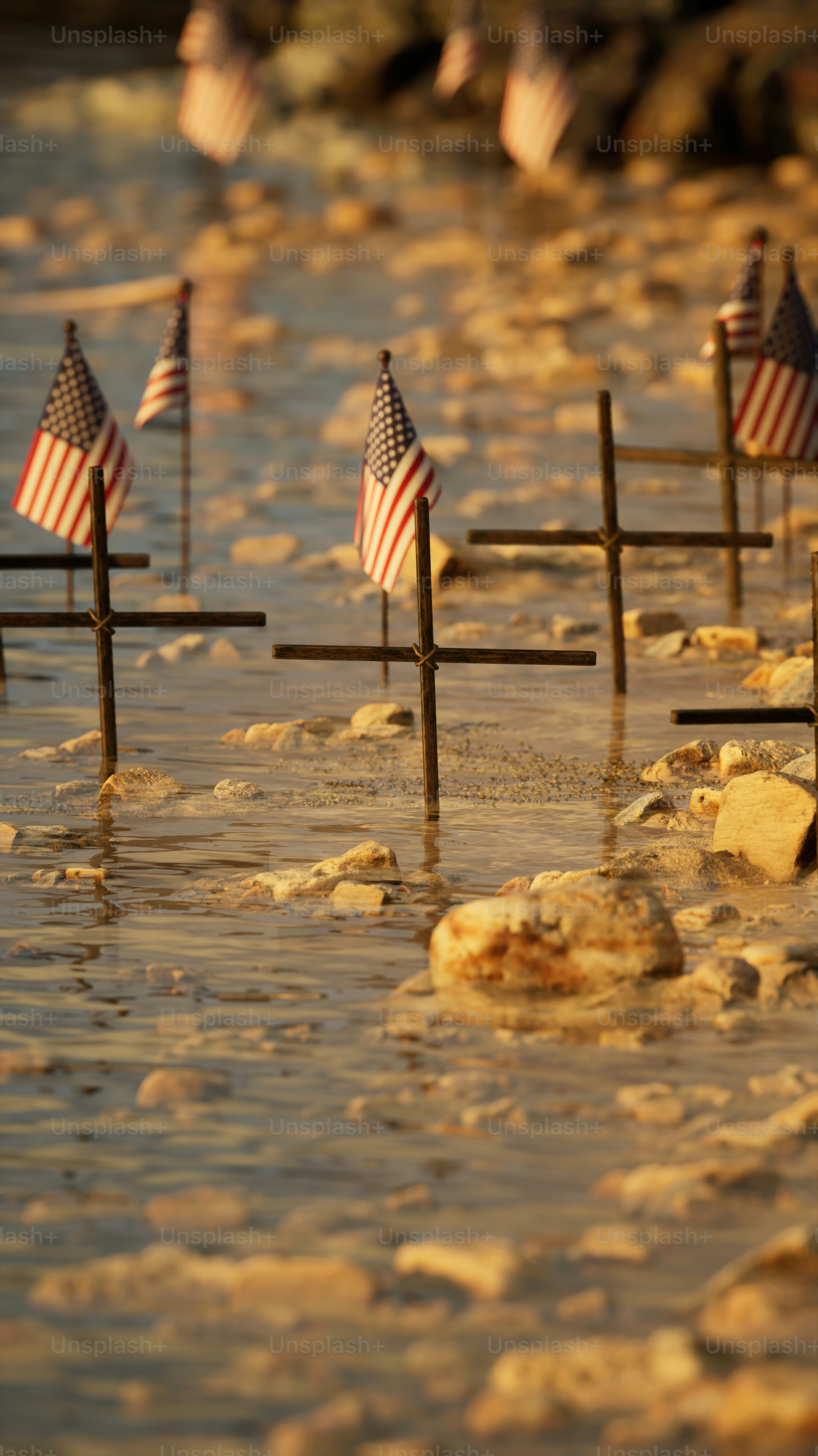 a group of crosses with american flags on them