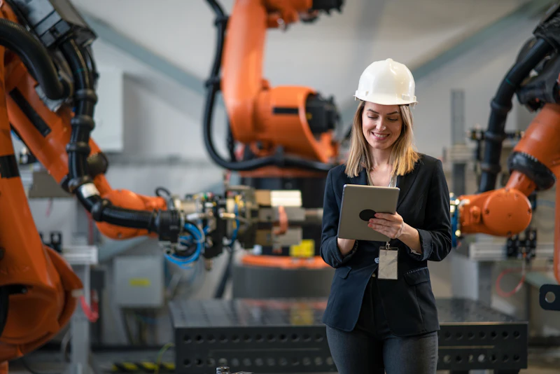 Quality engineer auditing production in a factory