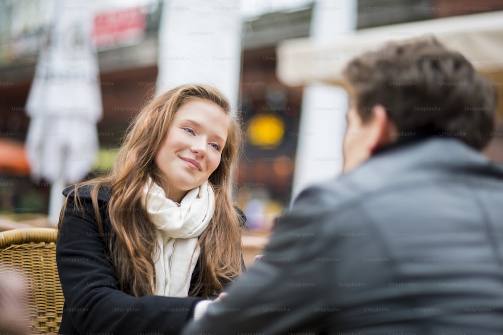 Hapy couple is having date in the street of city