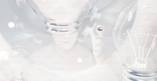 un mannequin blanc est entouré d’ampoules