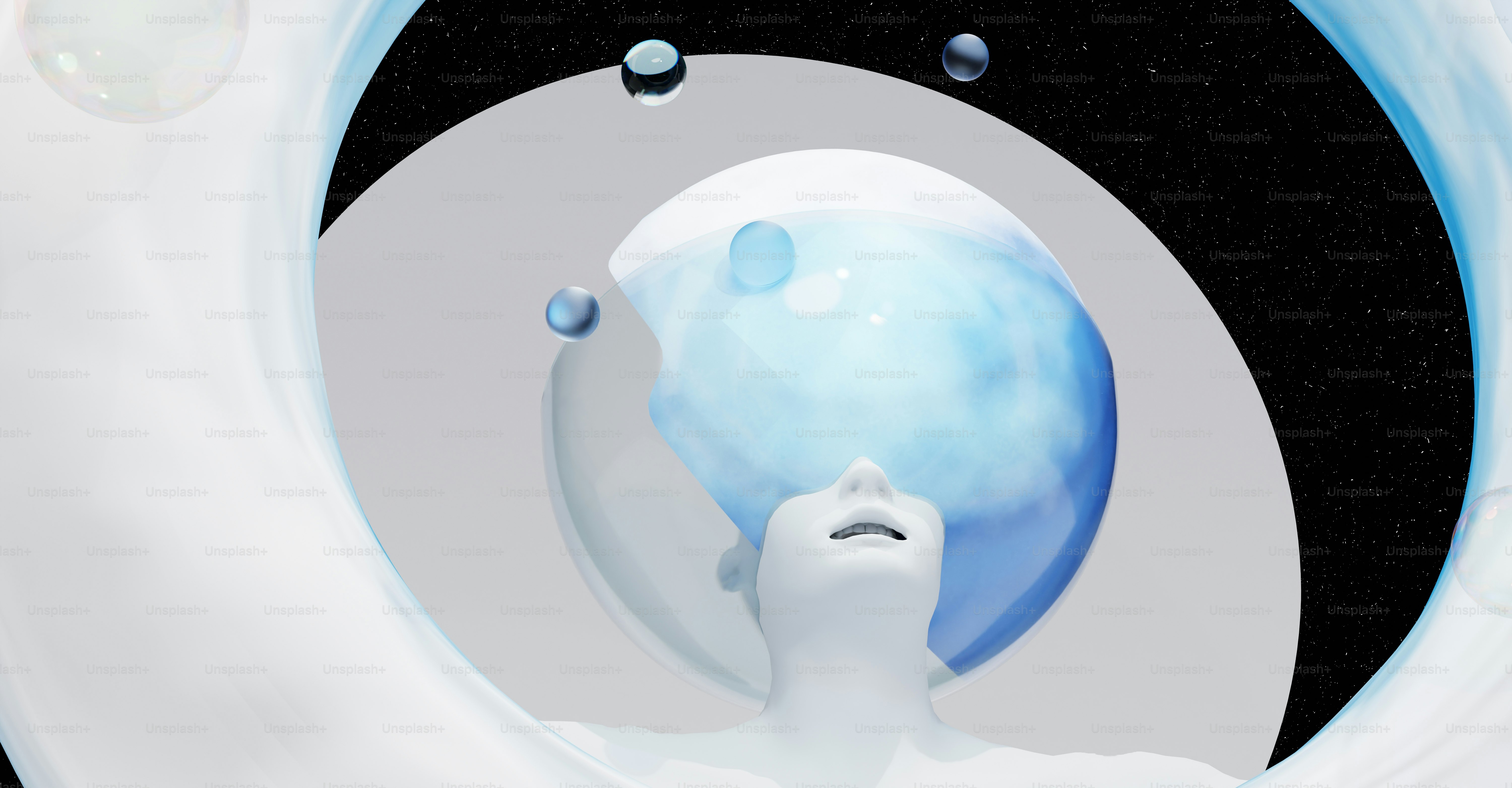 ein Gemälde einer Person, die in den Himmel schaut