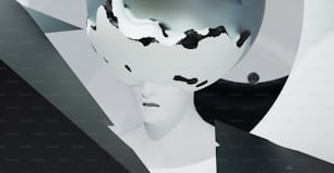la cabeza de una mujer con un patrón en blanco y negro