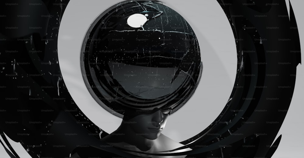 Una foto en blanco y negro de la cabeza de una mujer con una manzana en el