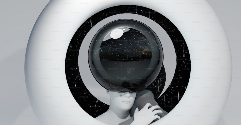 La cabeza de una mujer se muestra a través de un objeto circular