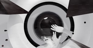 a person reaching for something in a machine